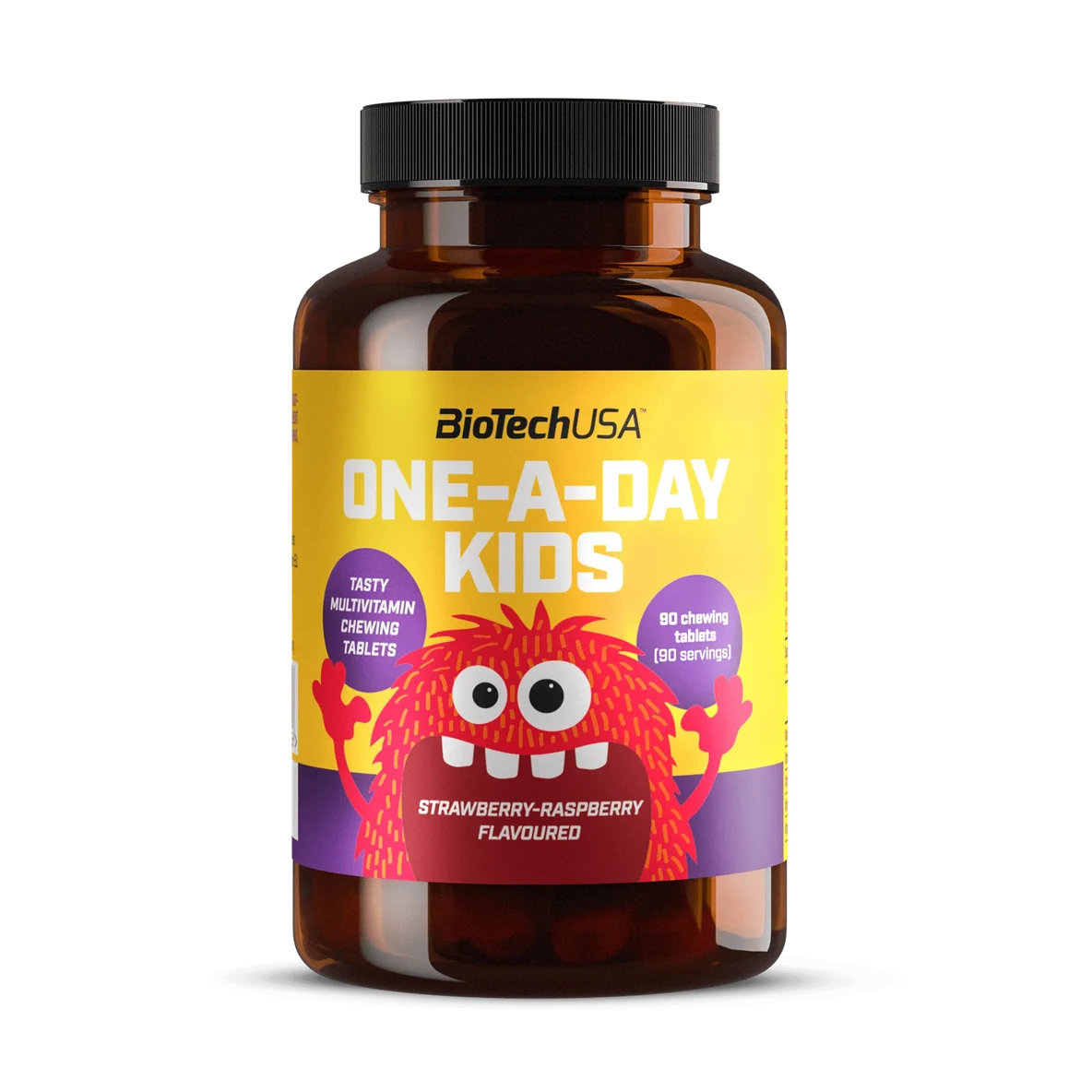 BioTechUSA ONE-A-DAY KIDS výživový doplnok vo forme žuvacích tabliet s jahodovou príchuťou, 60 ks