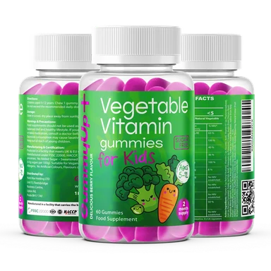Kids Vegetable & Vitamin Gummies výťažky zo zeleniny a dôležité multivitamíny na podporu imunity detí, 60 ks