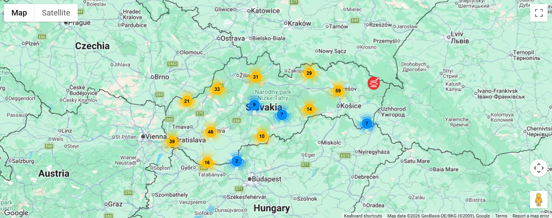 Mapa lekární Vaša Lekáreň na Slovensku